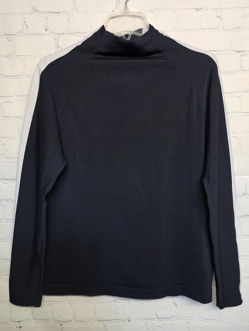 Athleta Navy Turtleneck Sweater with White Shoulder Stripe